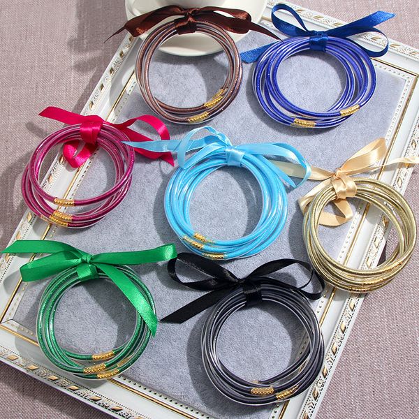 jjfoucs 5 pcs/set glitter bangles 2020 silicone jelly multicolored all weather glitter bangles bowknot round stack jewelry women, Black
jjfoucs 5 pcs/set glitter bangles 2020 silicone jelly multicolored all weather glitter bangles bowknot round stack jewelry women, Black