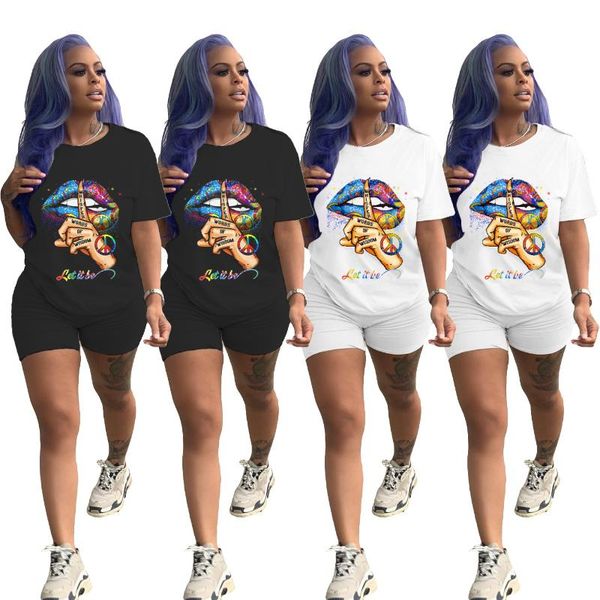 2020 new sports suit european and american women's fashion casual solid color lip printing t-shirt shorts two-piece set, Gray
2020 new sports suit european and american women's fashion casual solid color lip printing t-shirt shorts two-piece set, Gray
