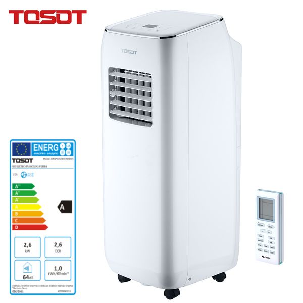 

tosot portable air conditioner for basement school office bedroom living room 3 in 1 cooling/dehumidifier/fan remote control timer, silver