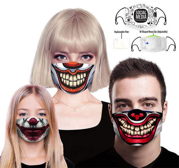 funny halloween face mask skull clown print kids adutls face masks dustproof anti-fog face mask with pm2.5 filter washable masks
funny halloween face mask skull clown print kids adutls face masks dustproof anti-fog face mask with pm2.5 filter washable masks