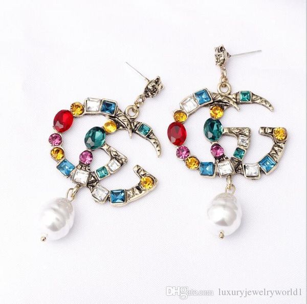 Famous Designer Earrings with Crystal Pearl Big G Letter Earrings Jewelry for Women Red Green White Yellow Colorful Stone for Party
Famous Designer Earrings with Crystal Pearl Big G Letter Earrings Jewelry for Women Red Green White Yellow Colorful Stone for Party