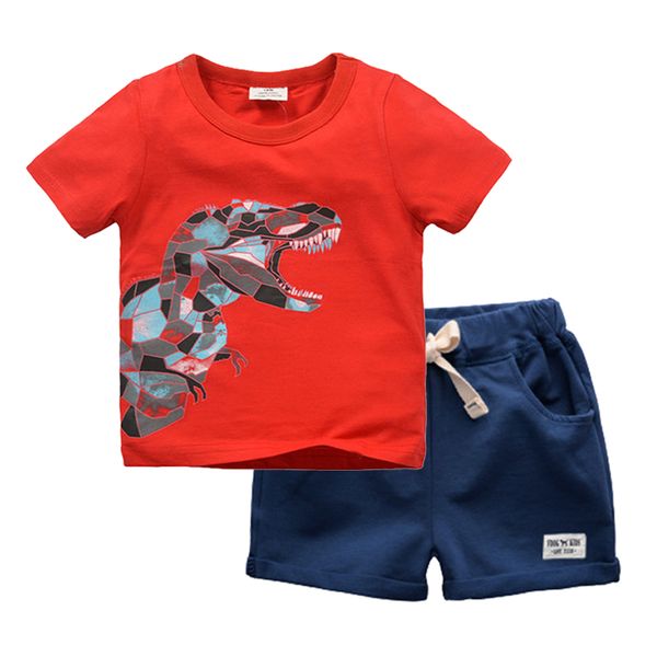 binuduckling fashion summer baby boys kid clothes set dinosaur print short sleeve t-shirt shorts cotton children clothes 2020, White