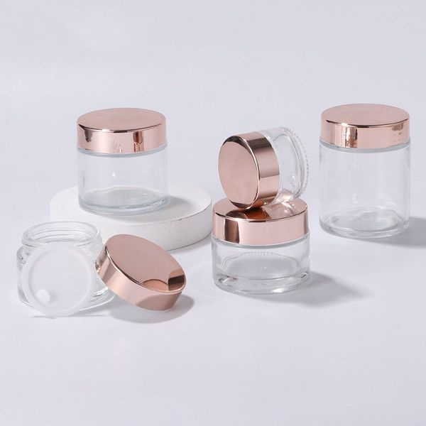 new clear glass jar cream bottles round cosmetic jars hand face cream bottle with rose gold cap 5g - 100g
new clear glass jar cream bottles round cosmetic jars hand face cream bottle with rose gold cap 5g - 100g