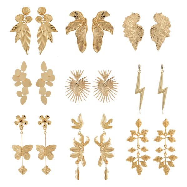 9 pairs drop dangle earrings set gold butterfly flowers leaf shape exaggerated earrings, Golden;silver
9 pairs drop dangle earrings set gold butterfly flowers leaf shape exaggerated earrings, Golden;silver