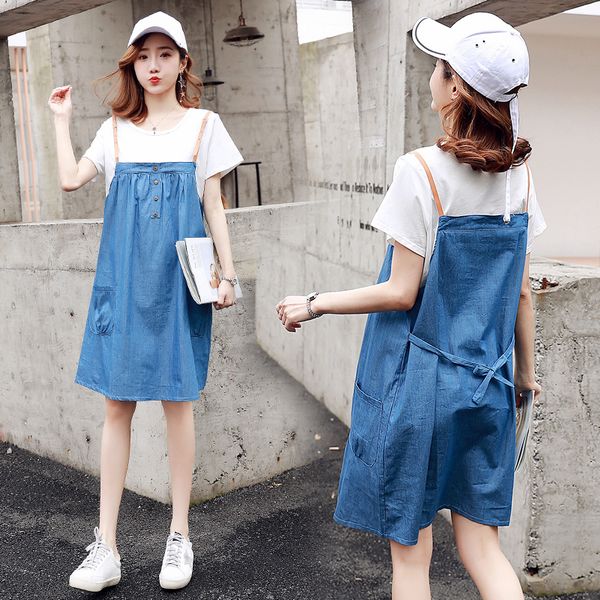 2020 summer pregnant women cotton denim dress short sleeve o-neck faux two pieces maternity a-line dress preppy style belt, White
2020 summer pregnant women cotton denim dress short sleeve o-neck faux two pieces maternity a-line dress preppy style belt, White