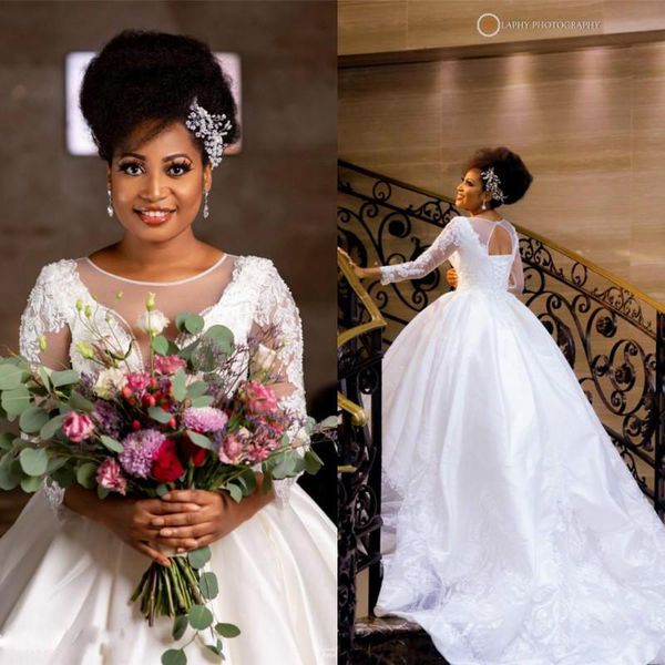 2020 african ball gown wedding dresses beaded long sleeevs crystals pearls plus size saudi arabian dubai bridal dresses, White
2020 african ball gown wedding dresses beaded long sleeevs crystals pearls plus size saudi arabian dubai bridal dresses, White