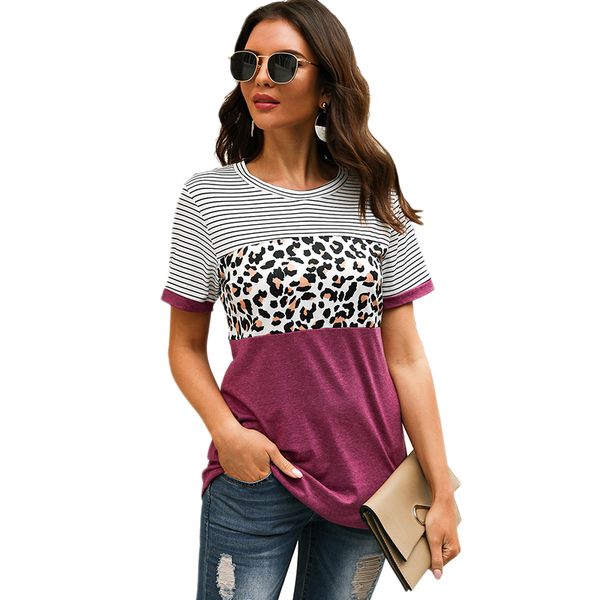 women's leopard print casual summer short sleeve striped shirts purple red, White 
women's leopard print casual summer short sleeve striped shirts purple red, White