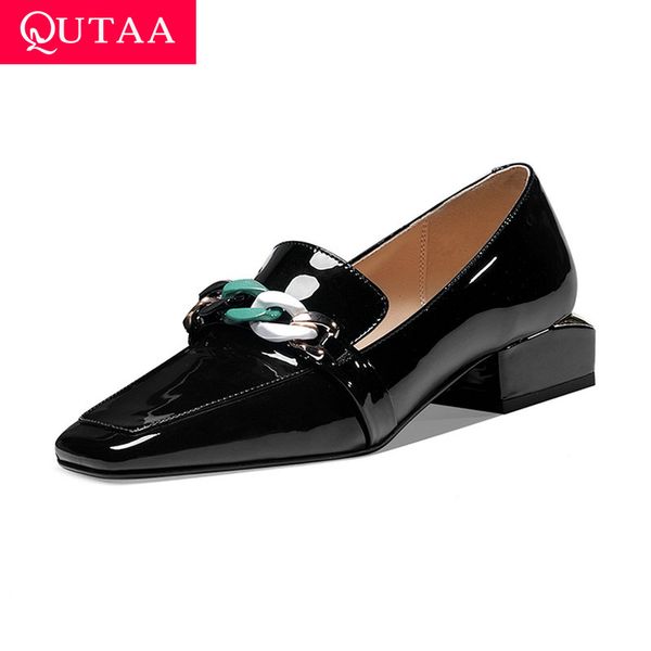 qutaa 2021 autumn square toe cow patent leather+pu ladies pumps slip on chain square low heel women single shoes size 34-42, Black
qutaa 2021 autumn square toe cow patent leather+pu ladies pumps slip on chain square low heel women single shoes size 34-42, Black