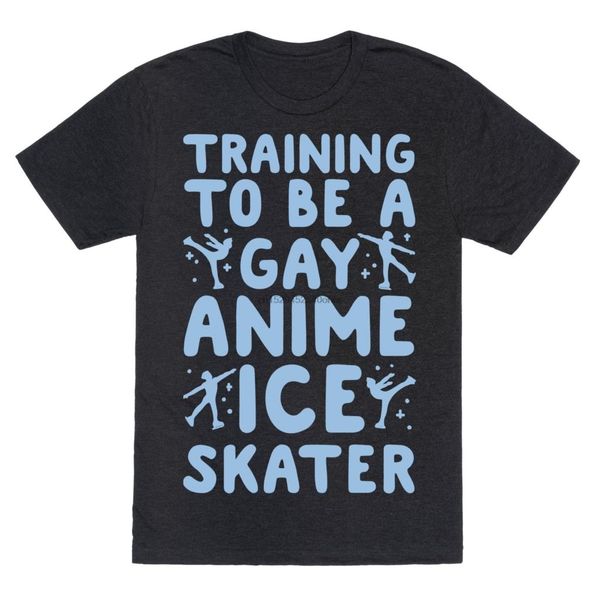 training to be a gay anime ice skater white print black t-shirt