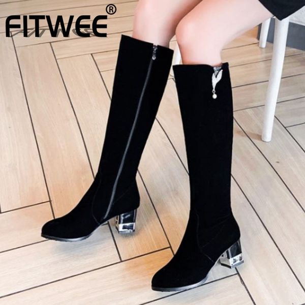 fitwee size 33-43 women winter high heel boots zipper thick heel long boots metal decoration shoes women party footwear, Black
fitwee size 33-43 women winter high heel boots zipper thick heel long boots metal decoration shoes women party footwear, Black
