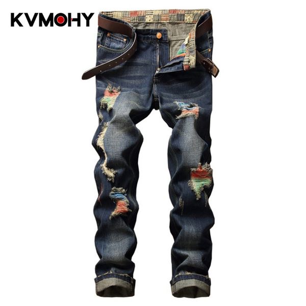men jeans pants destroyed ripped jeans denim distressed biker streetwear male hip hop pants homme straight trousers, Blue
men jeans pants destroyed ripped jeans denim distressed biker streetwear male hip hop pants homme straight trousers, Blue