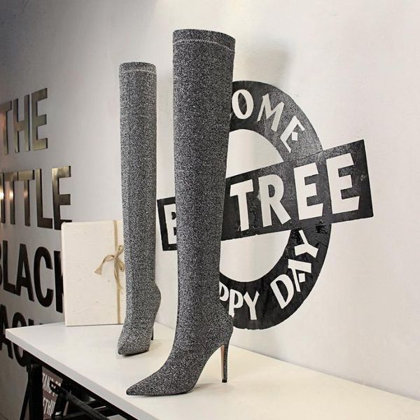 european and american fashion sparkling sequin stretch cloth nightclub was thin, pointed toe knee high-heeled boots, Black
european and american fashion sparkling sequin stretch cloth nightclub was thin, pointed toe knee high-heeled boots, Black