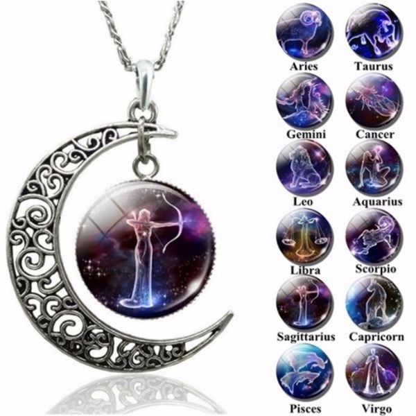 12 zodiac constellations signs glass dome crescent moon glass dome necklace fashion jewelry for women, Silver
12 zodiac constellations signs glass dome crescent moon glass dome necklace fashion jewelry for women, Silver