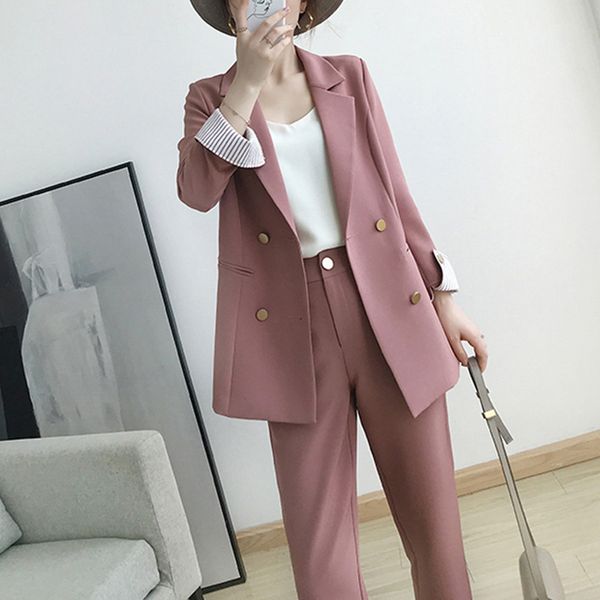 Womens suits 2019 autumn new womens temperament double-breasted pink large size suit jacket casual feet pants set two-piece
Womens suits 2019 autumn new womens temperament double-breasted pink large size suit jacket casual feet pants set two-piece