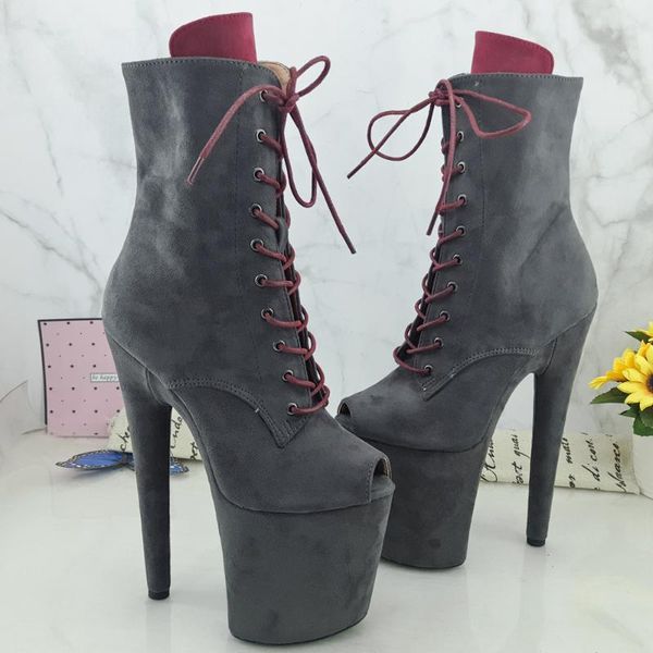 leecabe grey suede with red touge 20cm/8inches high heel platform open toe pole dance boots, Black
leecabe grey suede with red touge 20cm/8inches high heel platform open toe pole dance boots, Black