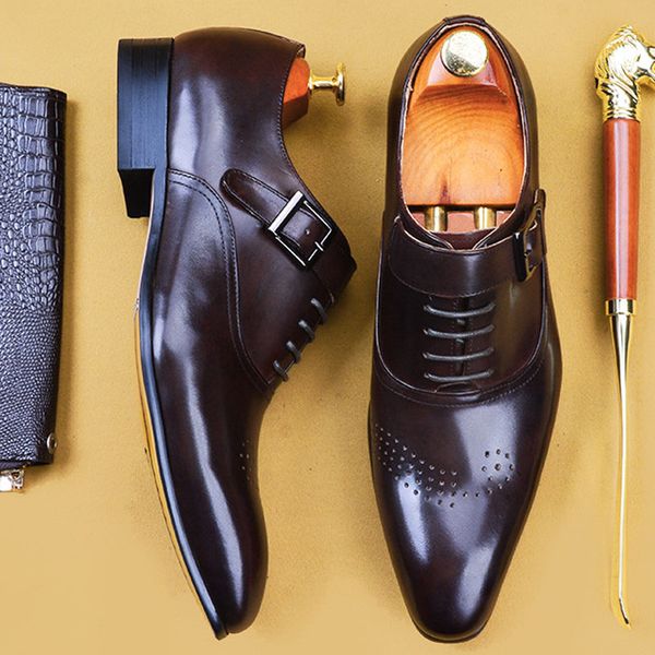 men dress shoes genuine leather men's wedding loafers monk strap brown casual business shoes slip on party for men, Black
men dress shoes genuine leather men's wedding loafers monk strap brown casual business shoes slip on party for men, Black
