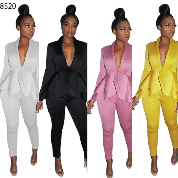 women's two piece pants casual solid women deep v-neck long sleeve jacket pant suits blazer suit jackets ankle length trouser t, White
women's two piece pants casual solid women deep v-neck long sleeve jacket pant suits blazer suit jackets ankle length trouser t, White
