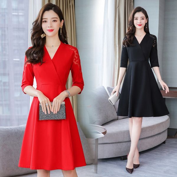 party dress women autumn winter v-neck slim lace dress office ladies black red midi female, Black;gray
party dress women autumn winter v-neck slim lace dress office ladies black red midi female, Black;gray