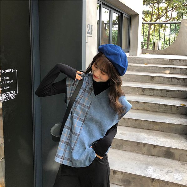 vintage patchwork v-neck plaid spring and autumn vests loose women's clothing harajuku style fashion brand camisa feminina, Black;white
vintage patchwork v-neck plaid spring and autumn vests loose women's clothing harajuku style fashion brand camisa feminina, Black;white