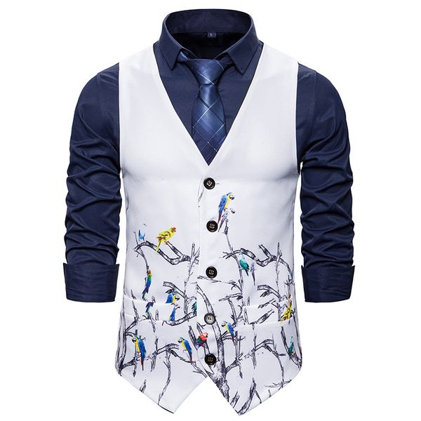 mens dress vests slim fit white bird floral print sleeveless waistcoat vest men business social vest wedding tuxedo suit, Black;white
mens dress vests slim fit white bird floral print sleeveless waistcoat vest men business social vest wedding tuxedo suit, Black;white