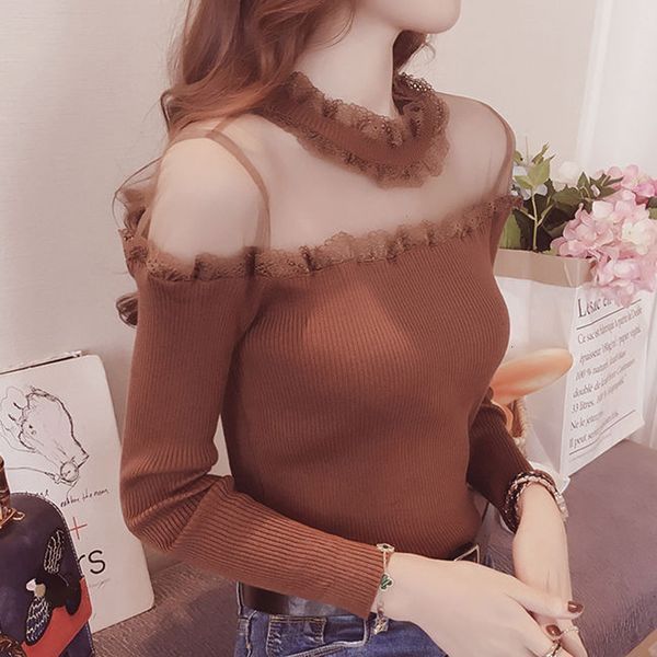 women's fashion long sleeve lace rufflrd collar sweater autumn ladies see through solid color knitted pullovers plus size, White;black
women's fashion long sleeve lace rufflrd collar sweater autumn ladies see through solid color knitted pullovers plus size, White;black