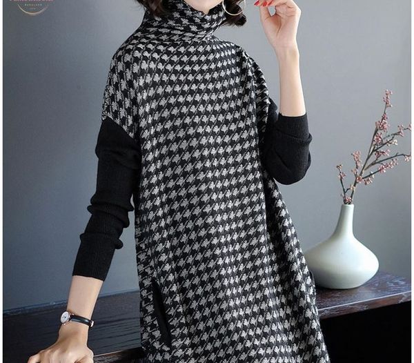 plus size women turtle neck black houndstooth knitting stretch sweater dress winter female dresses clothing robes, Black;gray
plus size women turtle neck black houndstooth knitting stretch sweater dress winter female dresses clothing robes, Black;gray
