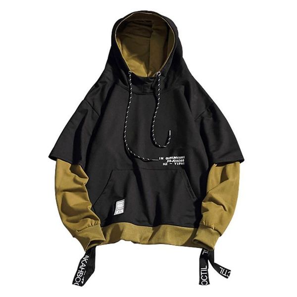 2020 new men's new fashion loose stitching fake two-piece hooded sweater casual tracksuit pullover hoodies male hoodie 2020, White;black