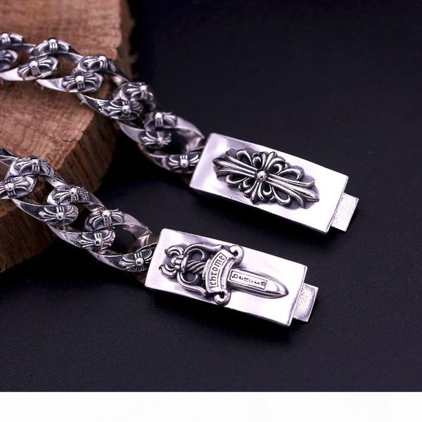 2018 new 925 sterling silver vintage jewelry american brand antique silver hand-made designer thick links crosses mens bracelets hot, Black
2018 new 925 sterling silver vintage jewelry american brand antique silver hand-made designer thick links crosses mens bracelets hot, Black