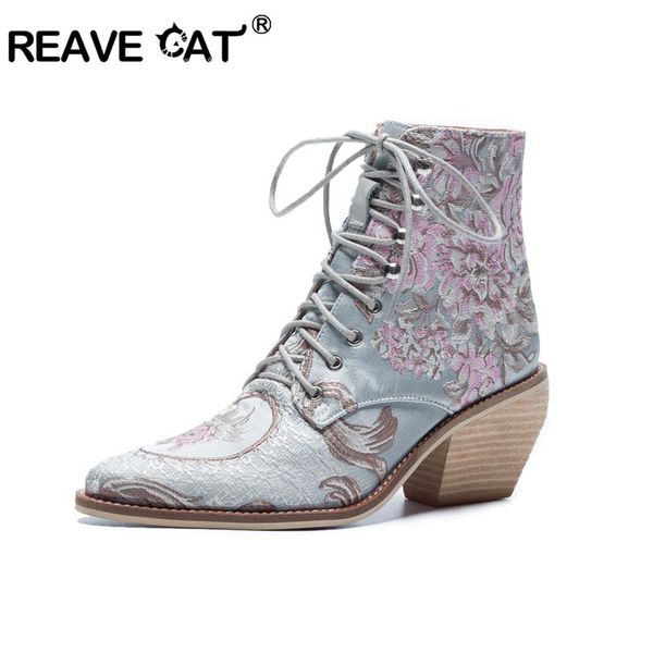 reave cat fashion embroidery lace up booties women square heels ankle boots flower wedding party shoes big size 43, Black
reave cat fashion embroidery lace up booties women square heels ankle boots flower wedding party shoes big size 43, Black