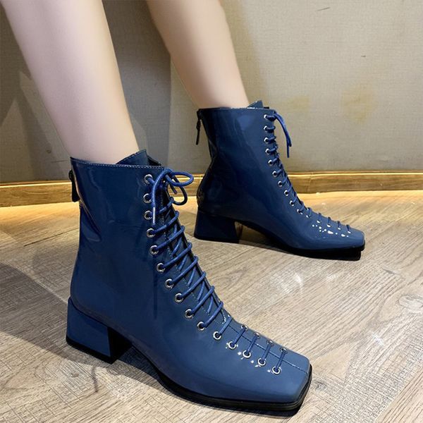 boots patent leather women autumn winter shoes zip square toe ankle lace up high-heeled for female, Black
boots patent leather women autumn winter shoes zip square toe ankle lace up high-heeled for female, Black