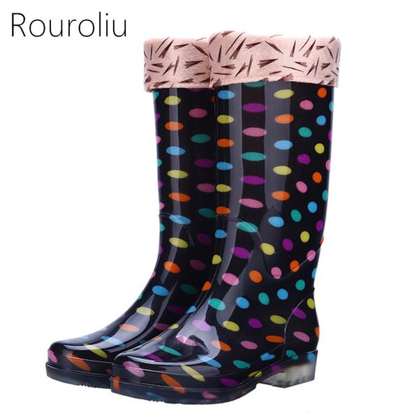 rouroliu women polka dot rainboots pvc waterproof water shoes wellies non-slip warm knee-high rain boots woman rt346, Black
rouroliu women polka dot rainboots pvc waterproof water shoes wellies non-slip warm knee-high rain boots woman rt346, Black