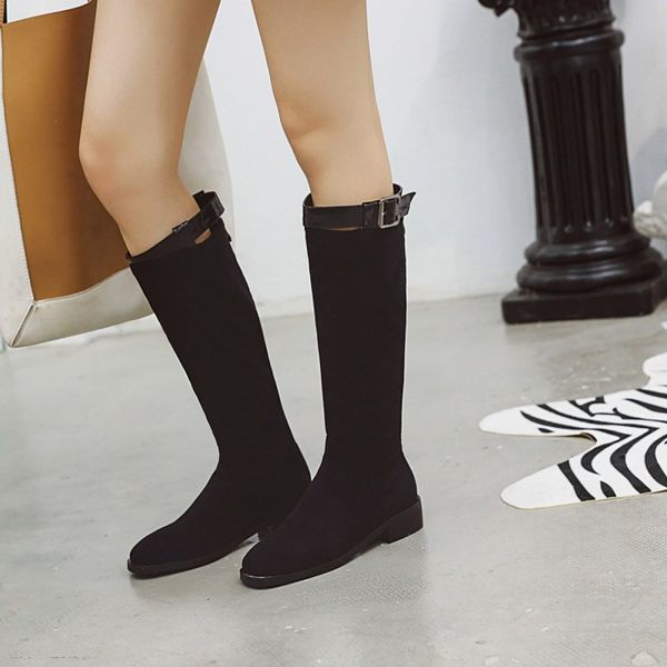 big size 9 10 11-15 boots women woman winter boots women shoes botas buckle back zipper round head square heel, Black 
big size 9 10 11-15 boots women woman winter boots women shoes botas buckle back zipper round head square heel, Black