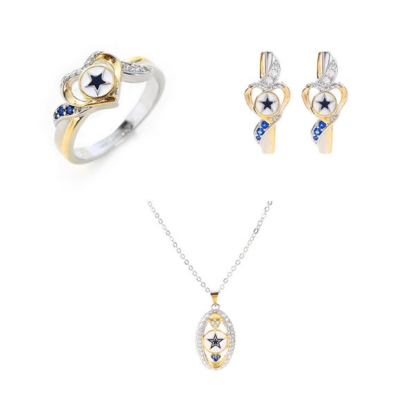 new cowboys heart star jewelry set mixed color plated women fashion accessories crystal necklace earring rings three sets, Silver
new cowboys heart star jewelry set mixed color plated women fashion accessories crystal necklace earring rings three sets, Silver