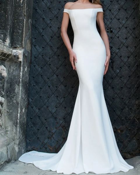 mermaid / trumpet wedding dresses off shoulder sweep / brush train tulle stretch satin jersey short sleeve country plus size with buttons, White
mermaid / trumpet wedding dresses off shoulder sweep / brush train tulle stretch satin jersey short sleeve country plus size with buttons, White