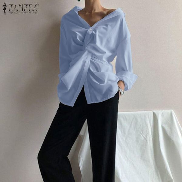 women's blouses & shirts summer irregular blouse zanzea 2021 elegant casual long sleeve female lapel blusas oversized tunic, White
women's blouses & shirts summer irregular blouse zanzea 2021 elegant casual long sleeve female lapel blusas oversized tunic, White