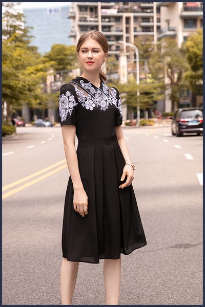 415 2019 spring summer flora print dress lapel neck above knee short sleeve embroidery panelld luxury fashion prom womens clothes jq, Black
415 2019 spring summer flora print dress lapel neck above knee short sleeve embroidery panelld luxury fashion prom womens clothes jq, Black