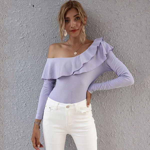 one shoulder purple blouse shirt women fashion ruffle knitted blouse autumn winter female, White
one shoulder purple blouse shirt women fashion ruffle knitted blouse autumn winter female, White
