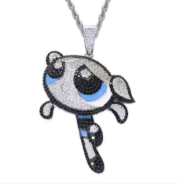 Hip Hop Micro Paved Cubic Zirconia Bling Iced Out Cartoon The Powerpuff Girls Pendants Necklace for women and men Jewelry