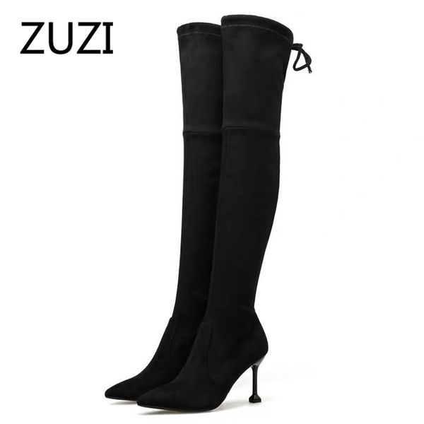 zuzi 2020 winter over the knee women boots stretch fabrics high heel slip on shoes pointed toe woman long boots, Black
zuzi 2020 winter over the knee women boots stretch fabrics high heel slip on shoes pointed toe woman long boots, Black