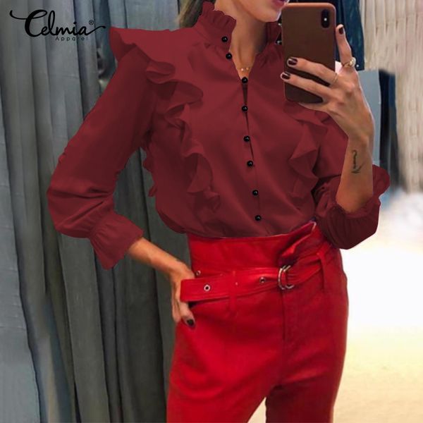 vintage women buttons blusas 2020 celmia autumn long flare sleeve striped blouses plus size casual loose shirts femininas, White
vintage women buttons blusas 2020 celmia autumn long flare sleeve striped blouses plus size casual loose shirts femininas, White