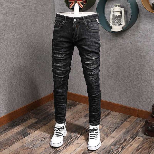 men's jeans fashion streetwear men black slim fit elastic ripped destroyed denim pants embroidery designer hip hop, Blue
men's jeans fashion streetwear men black slim fit elastic ripped destroyed denim pants embroidery designer hip hop, Blue