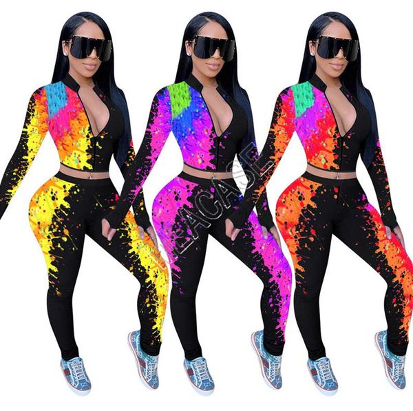 women tracksuit designers graffiti tie-dye long sleeve zipper jacket crop coat pants leggings sweat suit autumn two piece outfits d81704, White
women tracksuit designers graffiti tie-dye long sleeve zipper jacket crop coat pants leggings sweat suit autumn two piece outfits d81704, White