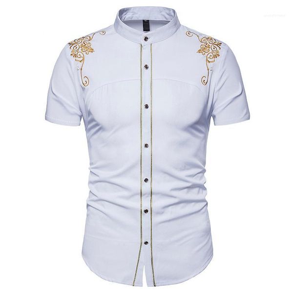 mens dress shirts print floral short sleeve summer casual mens clothing embroidery solid color, White;black 
mens dress shirts print floral short sleeve summer casual mens clothing embroidery solid color, White;black