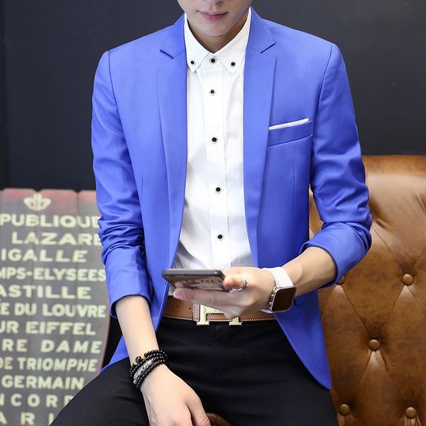 2020 men's casual solid color suit slim-fit youth professional single button blazer, White;black
2020 men's casual solid color suit slim-fit youth professional single button blazer, White;black