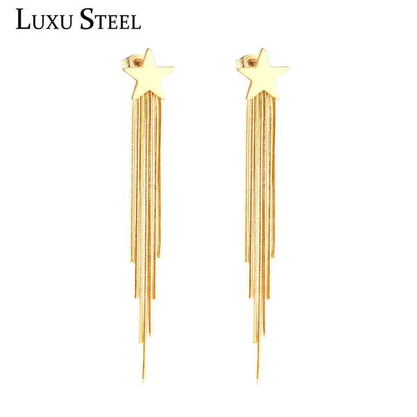 luxusteel star tassel chain drop earrings for women/girl gold color bohemia jewelry stainless steel earring fashion jewelry gift, Silver
luxusteel star tassel chain drop earrings for women/girl gold color bohemia jewelry stainless steel earring fashion jewelry gift, Silver
