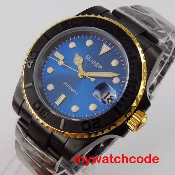 40mm bliger blue dial date window black plated rotating bezel 316l stainless steel band nh35 self-winding movement men's watch, Slivery;brown
40mm bliger blue dial date window black plated rotating bezel 316l stainless steel band nh35 self-winding movement men's watch, Slivery;brown