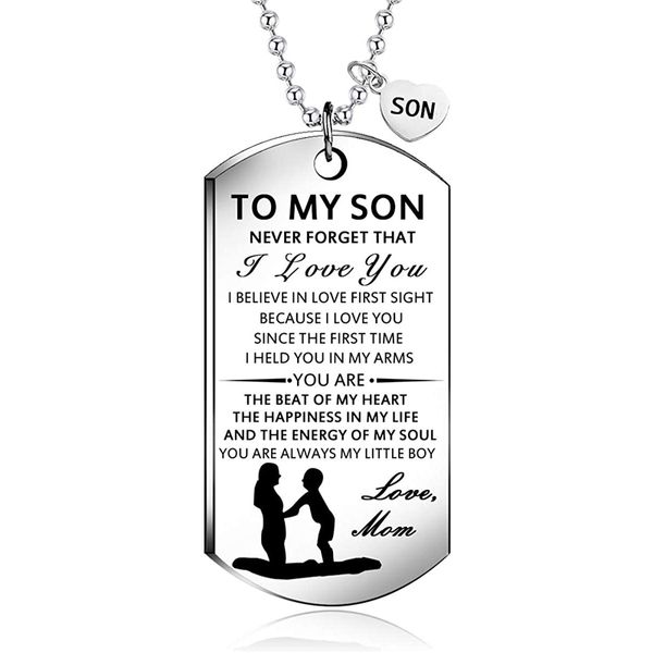 pendant necklaces stainless steel dog tag letters to my son.love mom necklace,inspirational gifts for son jewelry, Silver
pendant necklaces stainless steel dog tag letters to my son.love mom necklace,inspirational gifts for son jewelry, Silver