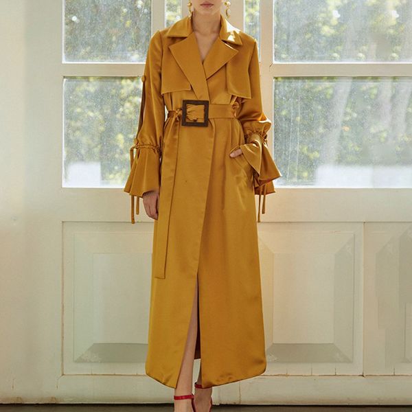 women's trench coats fashion style long coat turn-down collar sleeve buckle belt wide-waisted women clothes, Tan;black
women's trench coats fashion style long coat turn-down collar sleeve buckle belt wide-waisted women clothes, Tan;black