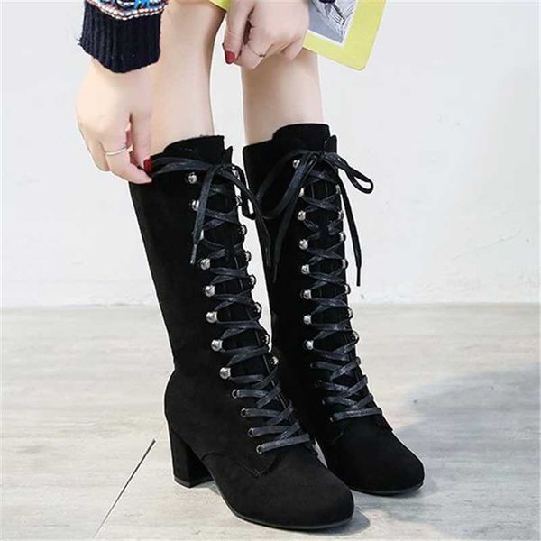 2020 winter women's boots fashion lace-up square heel mid-tube suede boots round toe high heel mid-calf zapatos de mujer, Black
2020 winter women's boots fashion lace-up square heel mid-tube suede boots round toe high heel mid-calf zapatos de mujer, Black