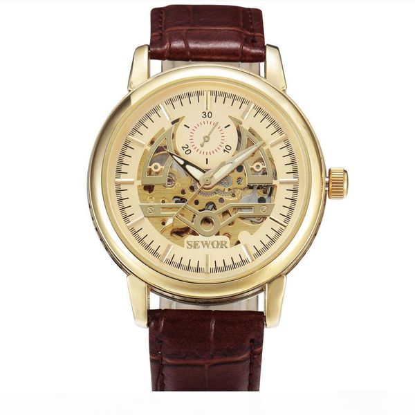 gold skeleton watch men business automatic mechanical wristwatch leather band mens watches gift, Slivery;brown
gold skeleton watch men business automatic mechanical wristwatch leather band mens watches gift, Slivery;brown